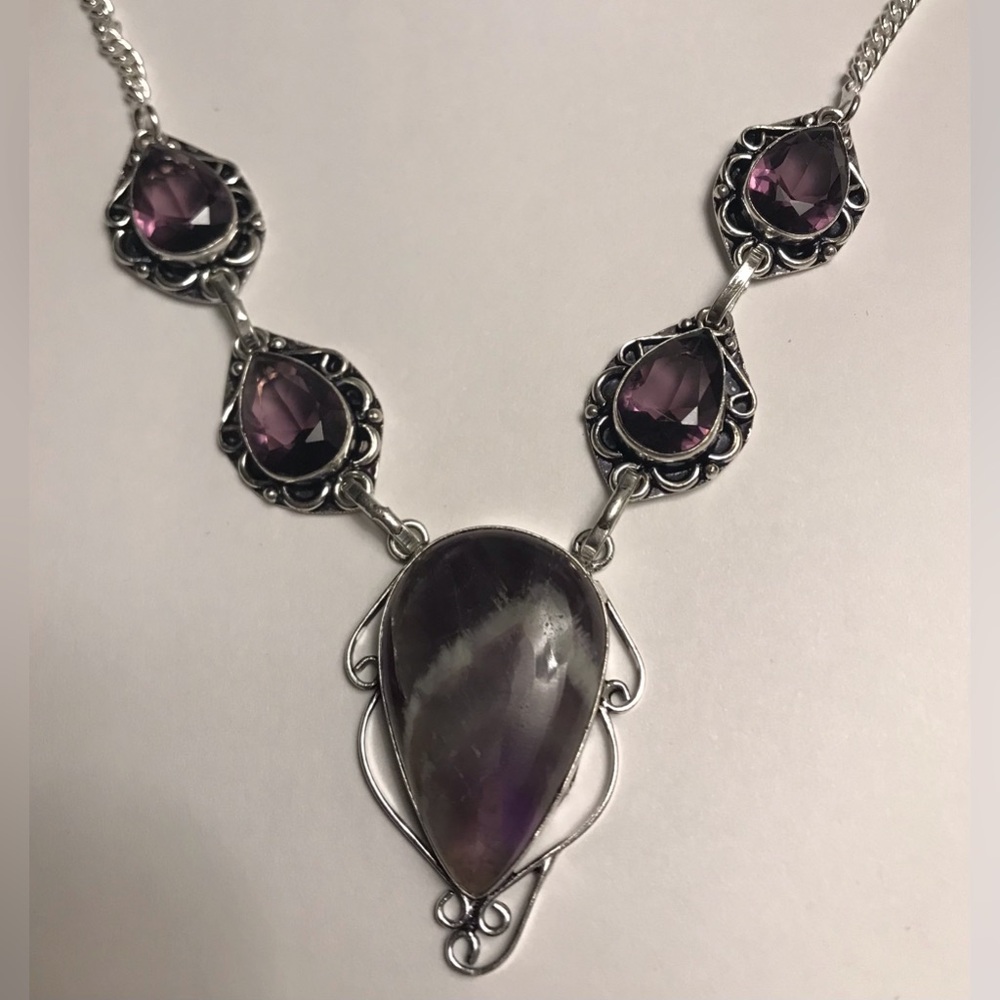 Sage Amethyst Stamped 925 Sterling Silver Necklace - Picture 3 of 3